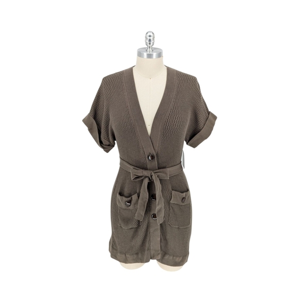 01558 Banana Republic Knit Belted Cardigan Green Size Medium preppy Business - Picture 1 of 7